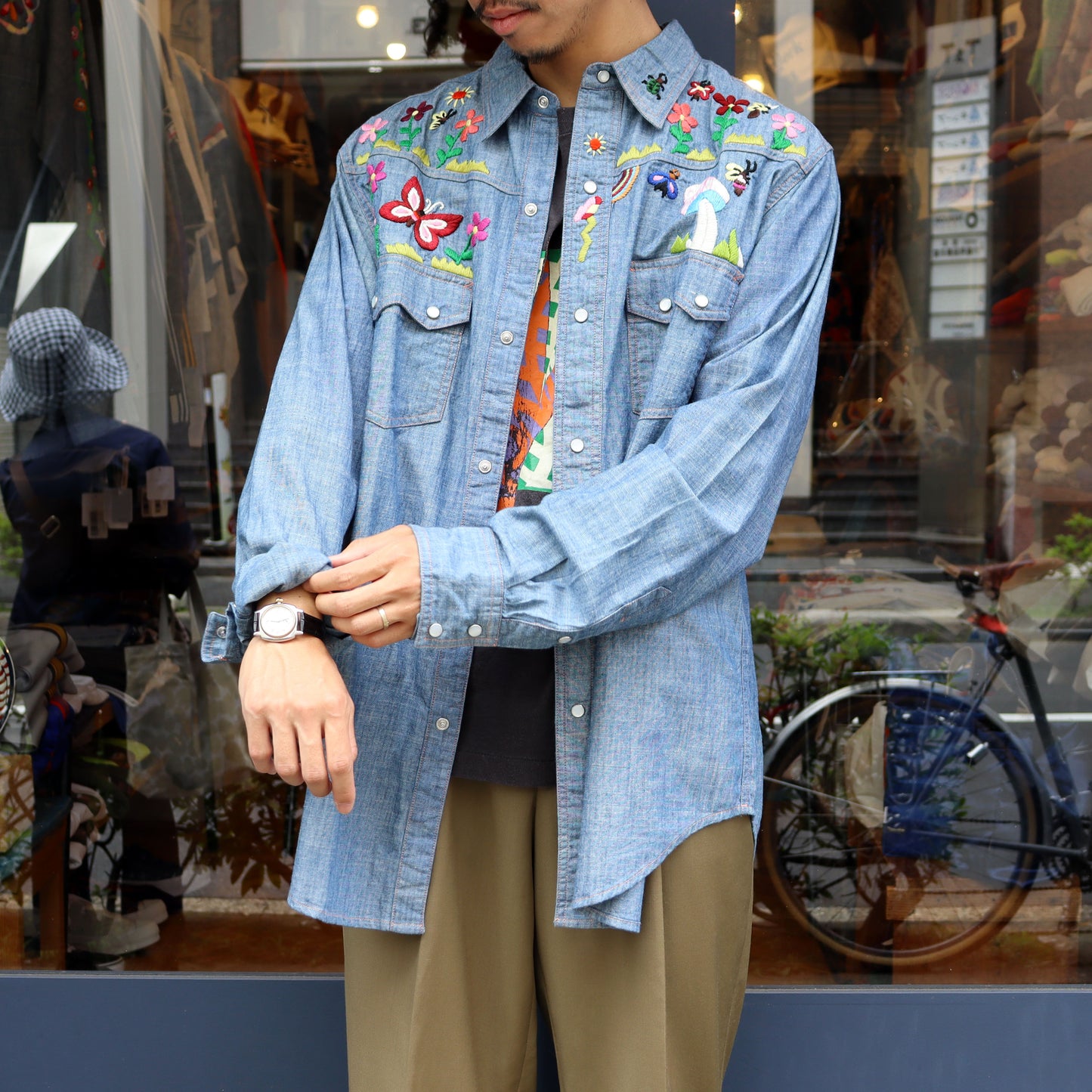 Needles：Western Shirt - Cotton Chambray / India Emb.