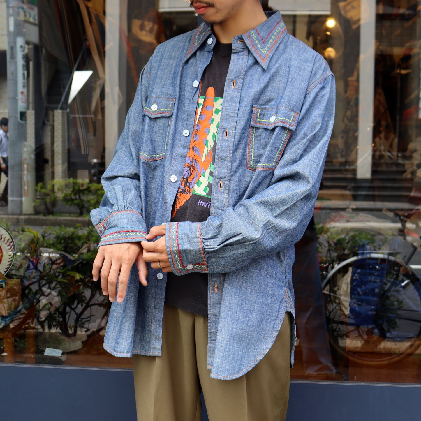 Needles：Work Shirt - Cotton Chambray / India Emb.