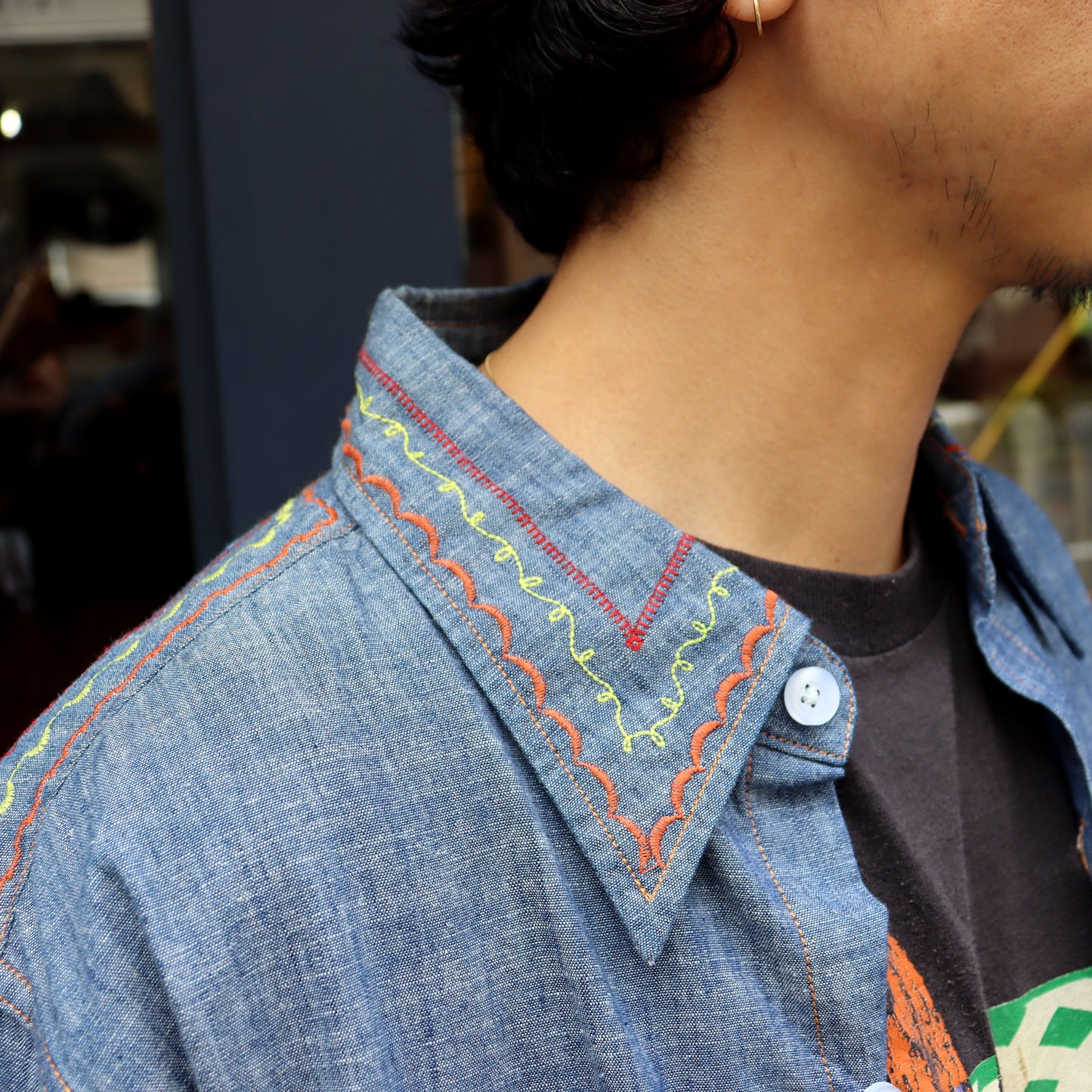 Needles：Work Shirt - Cotton Chambray / India Emb.